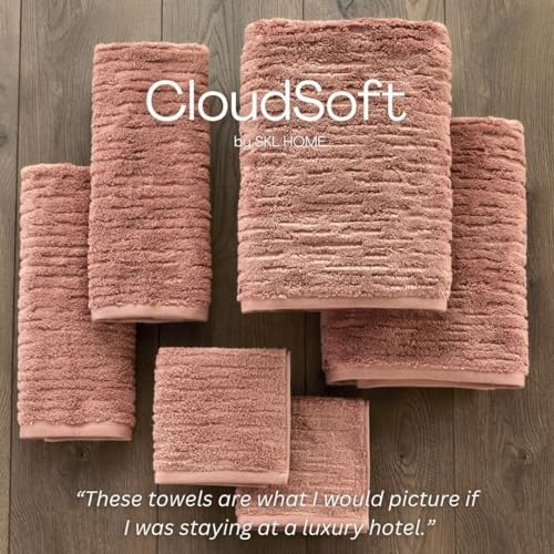 SKL Home CloudSoft Washcloth Set, 4-Piece, 100% Cotton Luxury, Clay