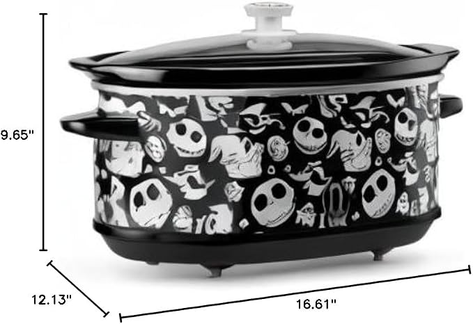 Disney The Nightmare Before Christmas Slow Cooker by Select Brands - 7-Quart Kitchen Appliance - Removable & Dishwasher-Safe Stoneware Crock - Tempered Glass Lid