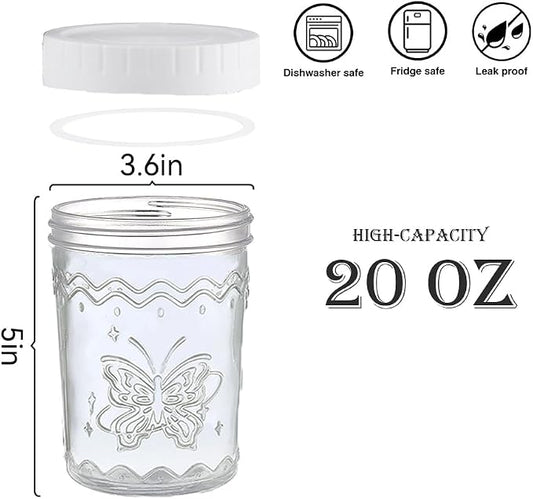 2-Pack 20oz Glass Jars with Lids, glass yogurt containers with lids, wide mouth mason jars, BPA free Food Storage Containers for Snacks, Yogurt, Salad, Meal Prep, Jar Déco (White)