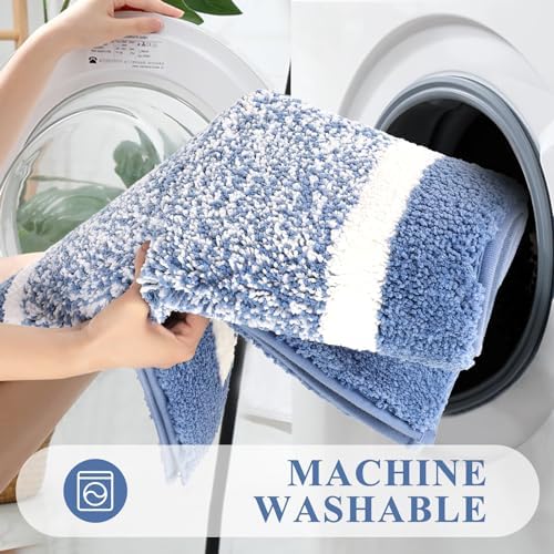 Pauwer 3 Piece Bathroom Rug Set, Non Slip Washable Bath Mat, Blue