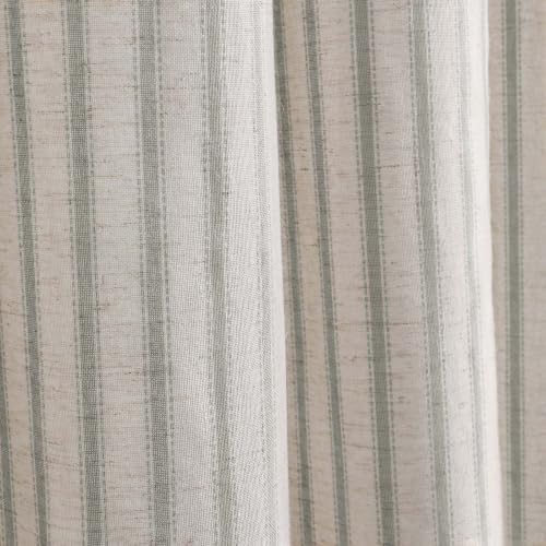 Farmhouse Striped Shower Curtain Sage Green Vintage Linen Curtain 72W X 72L