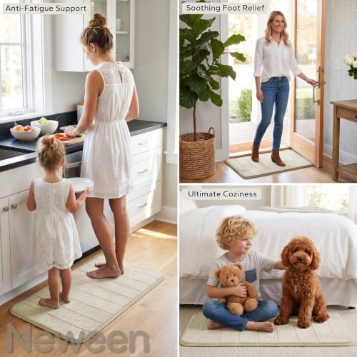 Neween Bathroom Rugs Set 3 Piece, Absorbent Memory Foam Bath Mat, Beige