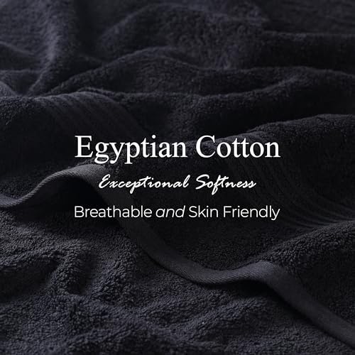 Superior Egyptian Cotton 12-Piece Towel Set, Assorted Towels for Home Bathroom, Guest Bath Decor Essentials, Includes 4 Bath, 4 Hand, 4 Face Towels/Washcloths, Quick Dry, Absorbent - Black