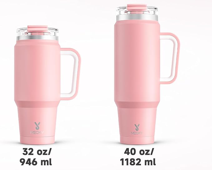 Meoky 40 oz Tumbler with Handle and Straw, Insulated Tumbler with Lid and Straw, Stainless Steel Travel Mug, Keeps Cold for 34 Hours, 100% Leak Proof, Fits in Car Cup Holder (Blush)