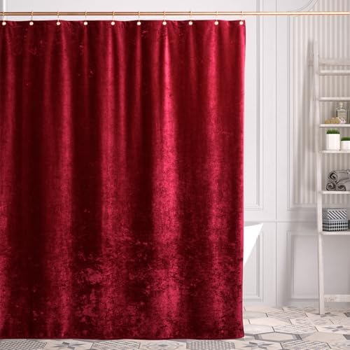TAMGHO Crushed Velvet Shower Curtain, Marron Red, 72 x 72