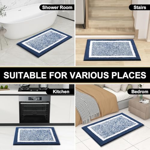 OLANLY Large Bathroom Rugs 40x32, Soft Absorbent Microfiber Bath Rugs, Navy