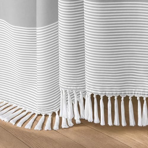 Grey Farmhouse Cotton Striped Shower Curtain with Tassel 72"W X 72"L
