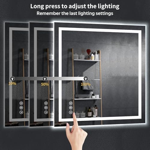 47"x47" LED Bathroom Mirror with Lights, Backlit+Frontlit, Anti-Fog