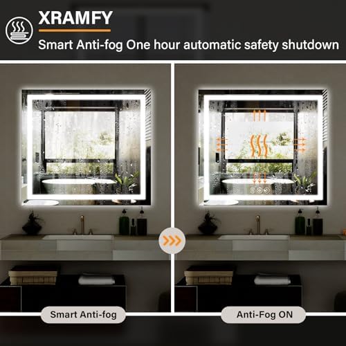 XRAMFY 47"X47" LED Bathroom Mirror, Backlit + Front Lit Wall Mirror