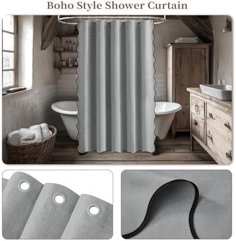 BTTN Narrow Scalloped Linen Textured Cloth Shower Curtain, 54x72, Grey/Gray