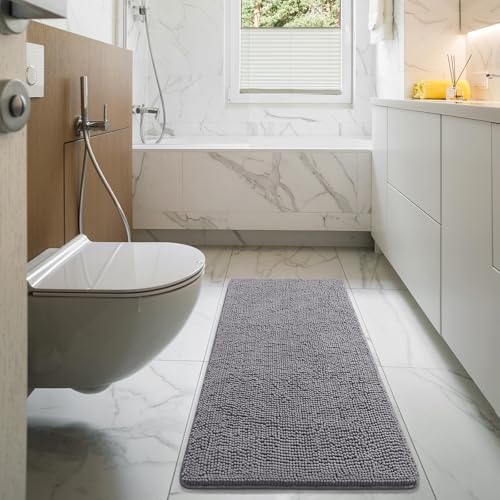 LOCHAS Luxury Bathroom Rug Shaggy Bath Mat 48 x 17 Inch, Gray