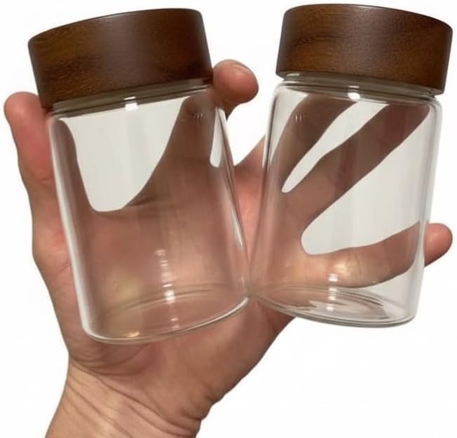 Wide Mouth Glass Storage Jars With 2.5" Acacia Wood Lids - 6 Pack of 8.5 Oz Food Storage Containers - Borosilicate Glass Canisters Sets For Kitchen - Pantry Organizers and Storage for Rice Coffee