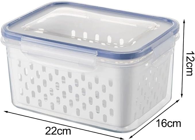Multi-Functional Kitchen Sealed and Drainable Food Storage Container with Lid, 4 in 1 Produce Keeper with Basket, Freshness Preservation for Refrigerator or Pantry, 18x13x10cm and 22x16x12cm(S+M+L)