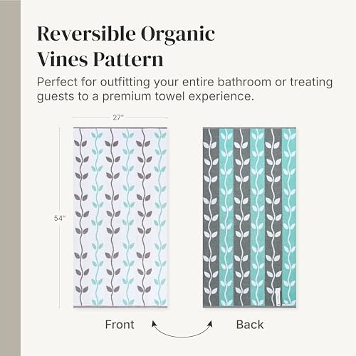 Modern Threads 6 Piece Bath Towel Set – Bathroom Set with 2 Bath Towels, 2 Hand Towels, and 2 Wash Cloths – 100% Cotton, Super Absorbent & Extra Soft – Reversible Natural Vine (Aqua)