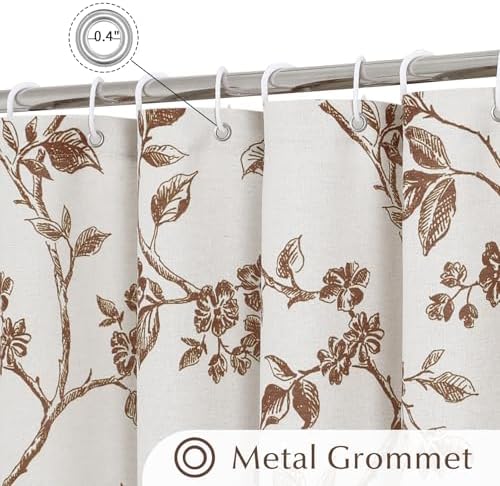 MitoVilla Brown Cotton Floral Shower Curtain for Bathroom, 72 x 72