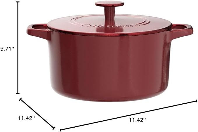 Cuisinart Chef's Classic Enameled Cast Iron Dutch Oven with Lid, Porcelain Enameled Interior, Oven Safe, Induction Compatible, 5-Quart, Round, Cardinal Red