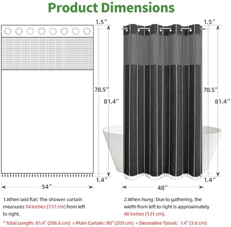 eachope No Hook Stall Shower Curtain with Snap-in Liner,54x80,Charcoal Grey
