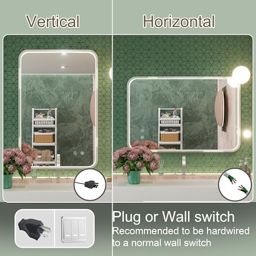 24"x36" Silver LED Bathroom Mirror with Lights,3000K/4500K/6000K