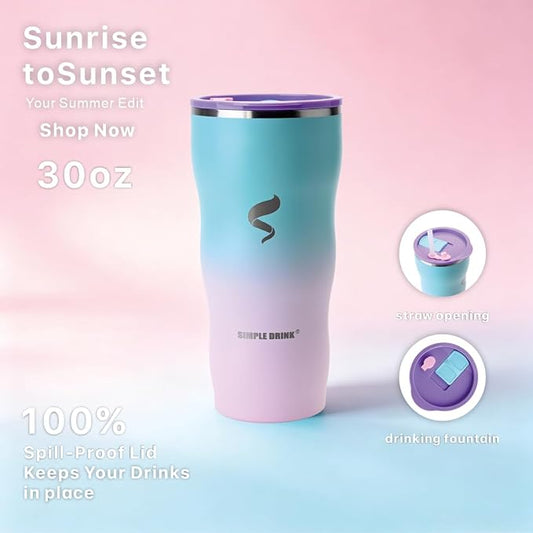30 oz Stainless Steel Insulated Tumbler with Straw and Lid, Double Wall Vacuum Travel Cup, Spill Resistant, Fits Most Cup Holders, for Water, Iced Coffee and Hot Drinks, Mermaid Dream