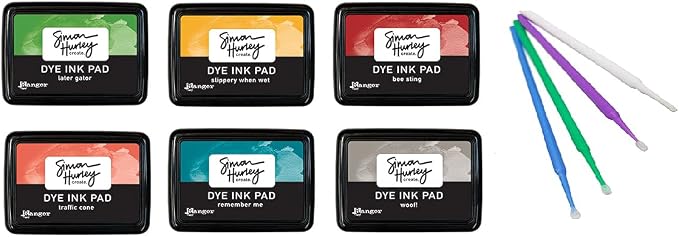 Ranger Simon Hurley Bundle - 6 Dye Ink Pad Collection with PTP Flash Deals Detail Sticks (Traffic Cone, Bee Sting, Woof!, Slippery When Wet, Later Gator, Remember Me)