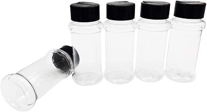 OJYUDD 16 Pack 3.4oz/100ml Plastic Spice Bottles Set,Empty Seasoning Containers with Black Cap,Clear Reusable Containers Jars for Spice,Herbs,Powders,Glitters