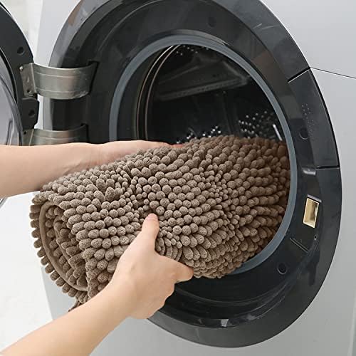 ACCUMTEK Striped Dark Beige Bathroom Rug Mat 44"x24" Ultra Soft, Non Slip Chenille Bath Rugs, Absorbent Plush Shaggy Bath Mats for Bathroom, Bedroom, Kitchen, Shower, Tub,Taupe