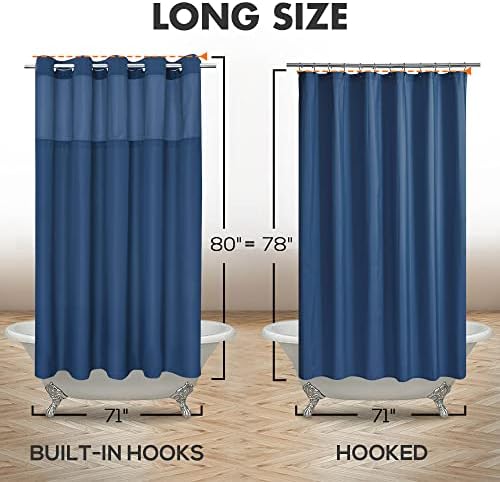 River Dream No Hook Long Shower Curtain with Snap-in Liner 71x80, Navy