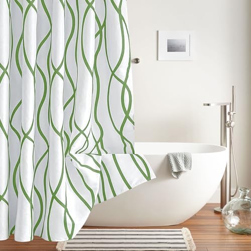 Fabric Modern Shower Curtain-Sage and White Shower Curtains for Bathroom