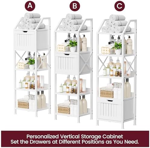 Homeiju 5-Tier Bathroom Storage Organizer Rack with Wood Drawer