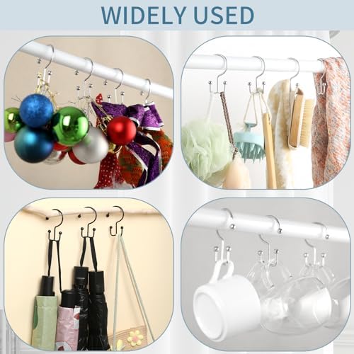 Goowin Shower Curtain Hooks, 12 Pcs Shower Curtain Rings, Durable Rust Proof Silver Shower Curtain Hooks, Shower Rings for Curtain, Double Glide Shower Hooks for Shower Curtain Rods, Chrome