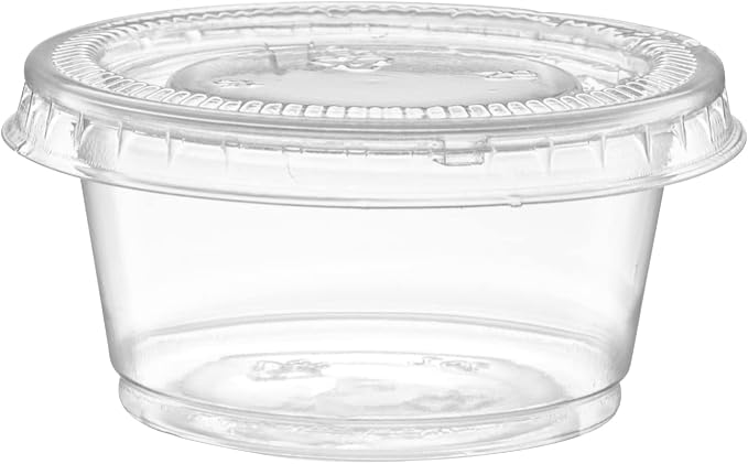 2 oz - 100 Sets Clear Diposable Plastic Portion Cups With Lids, Small Mini Containers For Portion Controll, Jello Shots, Meal Prep, Sauce Cups, Slime, Condiments, Medicine, Dressings, Crafts,