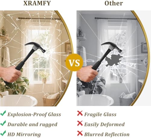 XRAMFY 40 Inch Round Mirror - Gold Circle Mirrors for Bathroom, Entryway