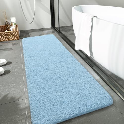 LOCHAS Bathroom Rug Runner 24x70 Inch, Bath Rugs Non Slip, Light Blue