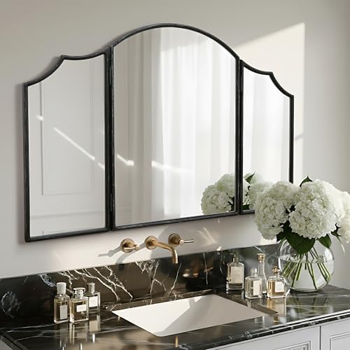 Besdomus Black Scalloped Vanity Mirror: 36"x24" Three Sided Dresser Miror