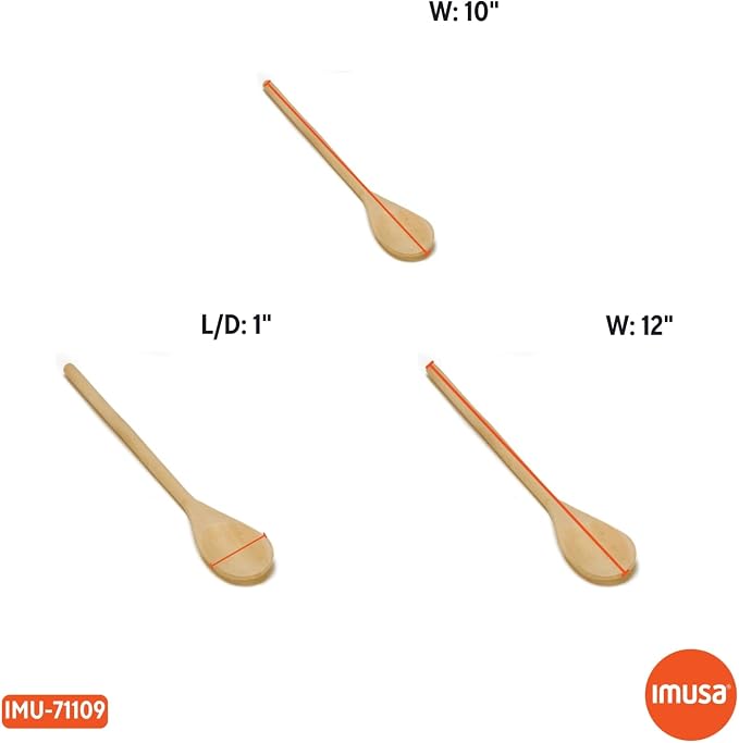 Imusa Wooden Spoons 3-Piece, Maplewood, Non-Scratch, For Cooking, 3 count (Pack of 12)