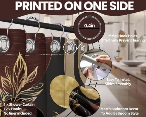 Dark Brown and Gold Shower Curtain, 72x72 in, Mid Century Modern