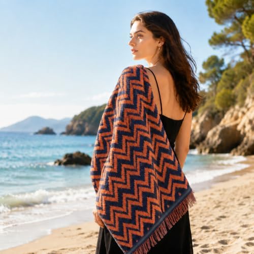 ecolook Chevron Pattern Beach and Bath Towels 2 Pack, Decorative Cotton