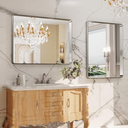 LOAAO 40X24 Inch Brushed Nickel Bathroom Mirror