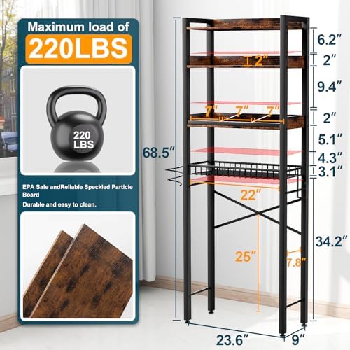 Over The Toilet Storage Cabinet,4 Tier Bathroom Organizers and Storage With Adjustable Shelf Waterproof Feet Pad and Basket ,Multifunctional Space Saver Freestanding Bathroom Shelves With Dividers