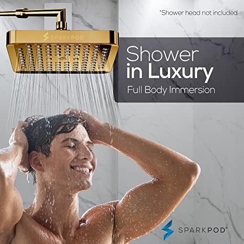SparkPod Rain Shower Head, 6 Inch Square, Egyptian Gold Finish
