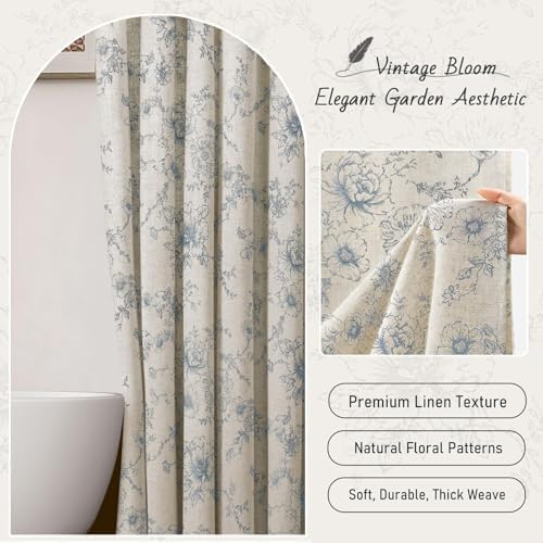 Farmhouse Floral Vintage Shower Curtain for Bathroom, Grey Blue and Tan