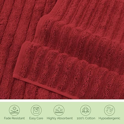 Elegant Comfort 100% Turkish Cotton Corduroy Ribbed Luxury Soft 2 Pack Bath Towels 27 x 54 Inch - Ultra Plush, Absorbent, Quick Dry, Hotel Spa Quality Towels for Bathroom Essentials, Burgundy