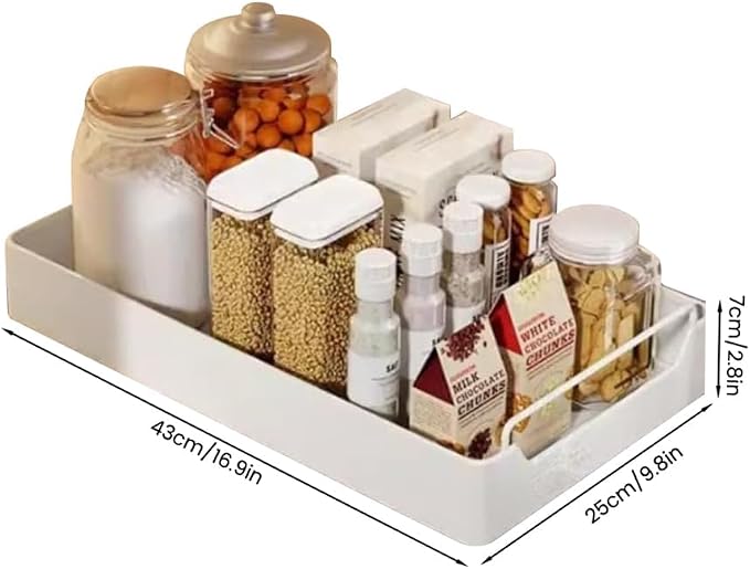 Pull Out Cabinet Organizer with Soft-Close Damping, 25x43 Cm Slide Out Pantry Shelf, Heavy Duty Kitchen Storage Solution for Spices, Jars, Cans, White