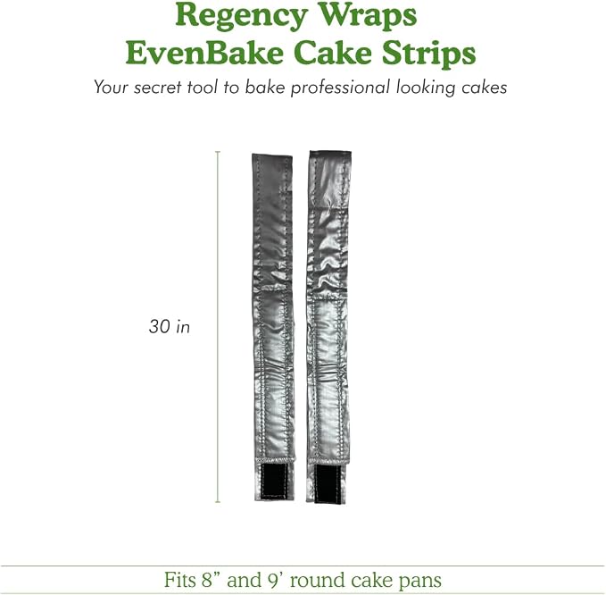 Regency Wraps EvenBake CakeStrips, Aluminized Cotton Band with Secure Velcro-like Closure to Create Moist, Even Layers, Pack of 2, Silver, 30", fit 8-9" cake pans
