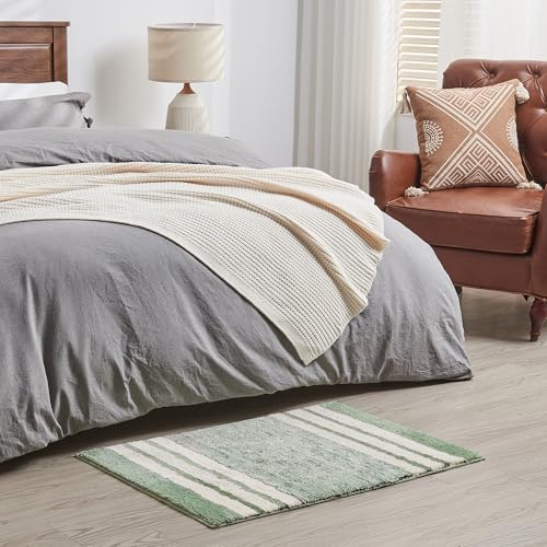 CozeCube Sage Green Striped 24"x16" Non Slip Washable Bath Mat