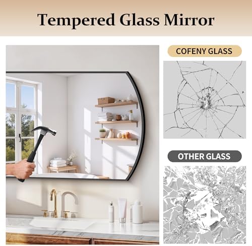 COFENY Bathroom Mirror, 18x24 Inch Black Oval Wall Mounted Mirror with Thin Metal Frame, Modern Bathroom Vanity Mirrors for Over Sink, Entryway, Living Room, Bedroom