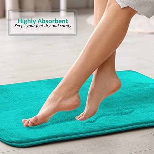 Clara Clark 2 Piece Bathroom Rugs, Velvet Memory Foam Bath Mat Set, Non-Slip Bath Rugs, Machine Wash, Dries Quickly, Ultra Soft Plush Bath Mats for Bathroom, 17 x 24 + Contour, Teal Blue