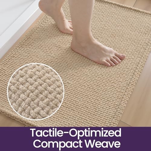 DEXI Chenille Bath Mat 24x16, Soft Absorbent Bathroom Rugs, Beige