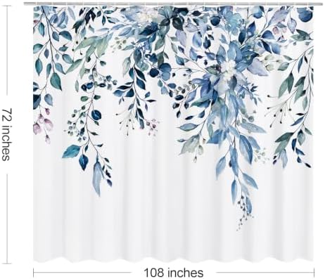Gibelle Blue Eucalyptus Shower Curtain, Watercolor Floral Print, 108x72