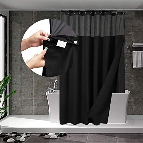 N&Y HOME Extra Long Waffle Shower Curtain with Snap-in Liner Black, 71x84
